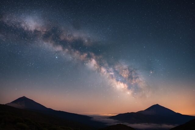 The brilliant core of the Milky Way as seen from Earth, showcasing the rich star clouds of the galactic center.