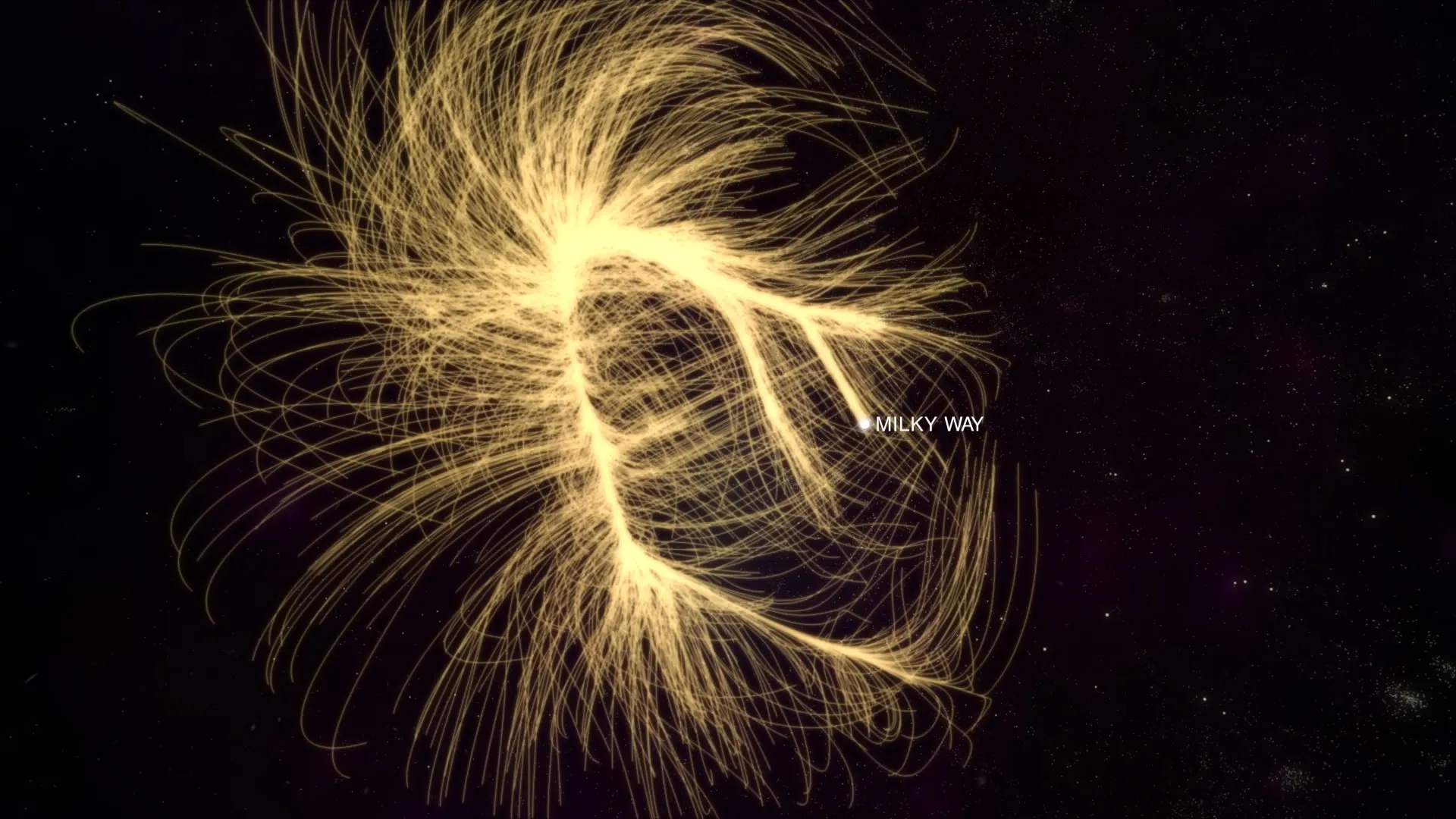 Cosmic web visualization showing gravitational flows toward the great attractor